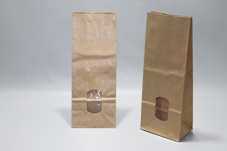 Block Bottom Bags Kraft Brown 8x4.2x18cm 70 g/m² lined with 30my OPP Foil and clear Window | 100-125 grams (100 pieces) [PAB818]