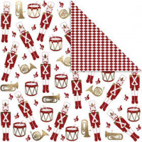 Design Paper, sheet 30,5x30,5 cm,  180 g, white, gold, red, nutcracker, 3sheets [HOB-22511]