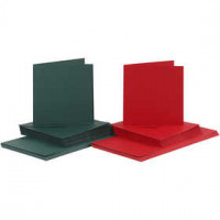 Cards and Envelopes, card size 15x15 cm, envelope size 16x16 cm, green, red, 50sets