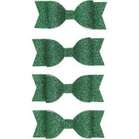 Paper Bow, size 31x85 mm, 4 pcs, green glitter [HOB-24783]