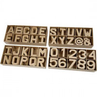 Papier-mâché letters, numbers and signs, H: 10 cm, thickness 1.7 cm, 160 pcs [HOB-26667]