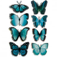 3D Stickers, size 20-35 mm, blue, butterfly, 8pcs [HOB-27008]