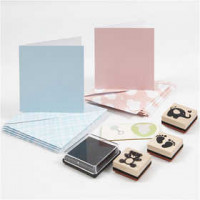Baby Card Set, card size 7.5x7.5 cm, envelope size 8.5x8.5 cm, 1 set, light blue, light red [HOB-27694]