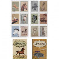 Stickers, size 25x33 mm, horses and cars, 36mixed