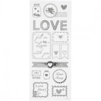 Stickers, sheet 10x24 cm, approx. 14 pc, 1 sheet, silver [HOB-29142]