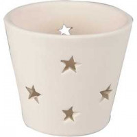 Candle Holder with stars, D: 7 cm, H: 6.5 cm, 12 pcs, white [HOB-50689]
