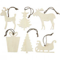 Christmas Ornaments, size 7-9 cm, thickness 4 mm, plywood, 6pcs