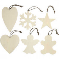 Christmas Ornaments, size 9-11 cm, thickness 4 mm, plywood, 6pcs
