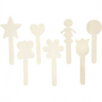 Lolly Stick Shapes, H: 15 cm, birch, 7pcs