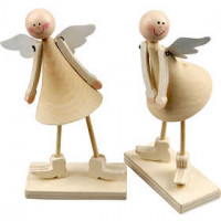 Wooden Cone Angels, H: 15 cm, 2pcs