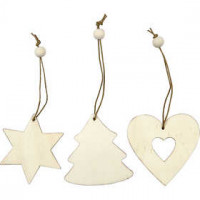 Wooden Ornament, size 6 cm, thickness 3 mm, 9 pcs [HOB-56733]