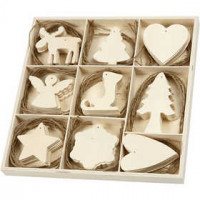 Wooden Ornament, size 7-8 cm, thickness 3 mm, 72 pcs, plywood [HOB-56742]
