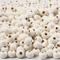 Wooden Beads, D: 5 mm, hole size 1.5 mm, 6 g, white [HOB-570392]