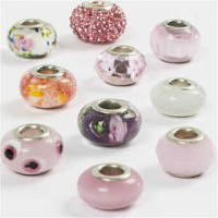 Glass Charm Beads, D: 13-15 mm, hole size 4.5-5 mm, 10 mixed, rose harmony [HOB-68774]
