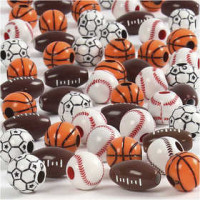 Sports Beads, size 11-15 mm, hole size 3-4 mm, 270 g, asstd. colours [HOB-68984]