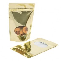 Stand Up Pouches Gold with oval Window 14.9x8.9x23.2cm | 312 grams (100 pieces) [ZBGMO7SG]