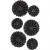Paper Rosettes, D: 35+50 mm, 6 pcs, black glitter [HOB-24787]