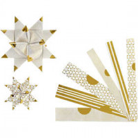 Paper Star Strips, W: 15+25 mm, D: 6.5+11.5 cm, 48 strips, white, gold [HOB-22562]