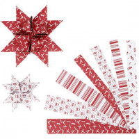 Paper Star Strips, W: 15+25 mm, D: 6.5+11.5 cm, 60 strips, white, red [HOB-22657]