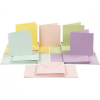 Cards and Envelopes, card size 15x15 cm, envelope size 16x16 cm, pastel colours, 50sets