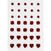 Rhinestones, size 6+8+10 mm, 35 pcs, red [HOB-24375]