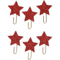 Metal Paperclips, D: 30 mm, 6 pcs, red glitter [HOB-24779]