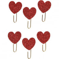 Metal Paperclips, D: 30 mm, 6 pcs, red glitter [HOB-24780]