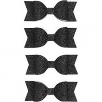 Paper Bow, size 31x85 mm, 4 pcs, black glitter [HOB-24789]