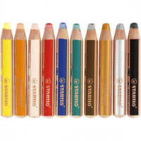 Woody 3-in-1 Pencils, L: 11 cm, lead: 10 mm, 10 pcs, asstd colours [HOB-38190]