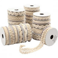 Decorative Ribbon, W: 6-18 mm, 56x0,9 m, cream [HOB-41053]