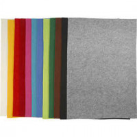 Craft Felt, sheet 42x60 cm, thickness 3 mm, asstd colours, 12mixed sheets