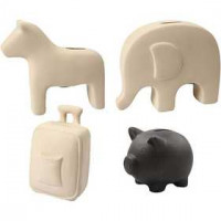 Money Boxes, H: 10-16 cm, 32 pcs, white, black [HOB-50545]