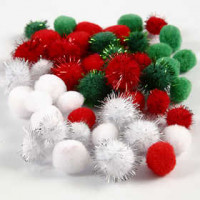 Pompoms, D: 15+20 mm, 48 mixed, green, white, red [HOB-51881]