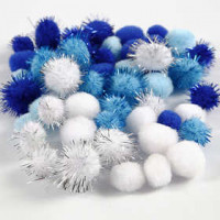 Pompoms, D: 15+20 mm, 48 mixed, light blue, dark blue, white [HOB-51883]