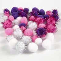 Pompoms, D: 15+20 mm, 48 mixed, white, purple, light red [HOB-51884]