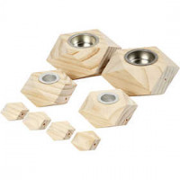 Candle Holders, H: 3,4+5 cm, D: 6,2+9 cm, pine, 1set, hole size 2,2+4,2 cm