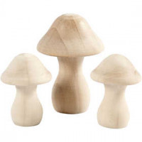 Wooden Mushrooms, size 4,5+6,5 cm, D: 3,3+4,5 cm, poplar wood, 3pcs