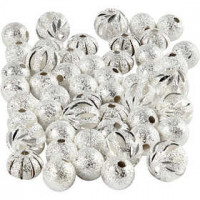 Glitter Bead Mix, size 8-10 mm, hole size 1,2 mm, silver-plated, 50mixed