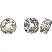Rhinestone Rondelles, D: 6 mm, hole size 1,2 mm, silver-plated, 50pcs
