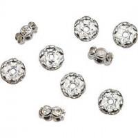 Rhinestone Rondelles, D: 8 mm, hole size 2 mm, silver-plated, 5pcs