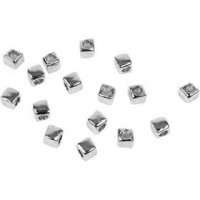 Metal Cube Beads, D: 5 mm, hole size 3 mm, 200 pcs, silver-plated [HOB-685411]