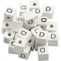 Letter Bead, size 8x8 mm, hole size 3 mm, 25 pcs, white, grass wood [HOB-68954]