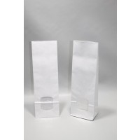 Block Bottom Bags Kraft White 9.5x6.5x23.5cm 80 g/m² with 30my OPP Foil Window | 250 grams (100 pieces) [PAB915]