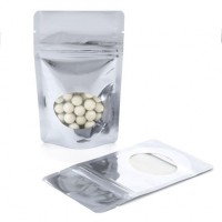 Stand Up Pouches Silver with oval Window 8x5x13cm | 28 grams (100 pieces) [ZBGMO1S]