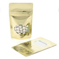 Stand Up Pouches Gold with oval Window 8x5x13cm | 28 grams (100 pieces) [ZBGMO1SG]